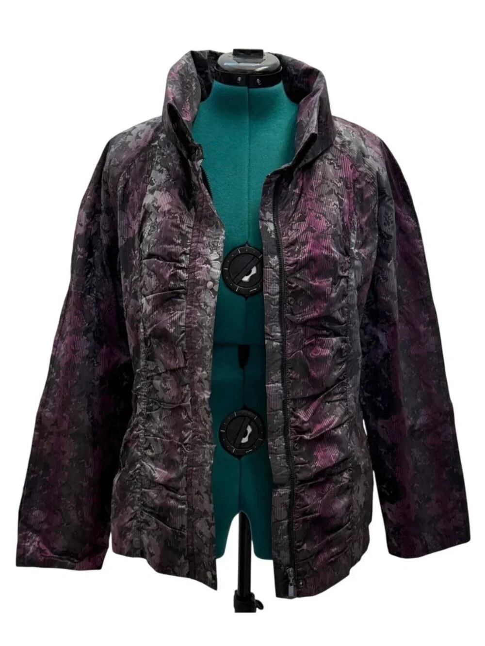 Womens Ruched Jacket Size Large Metallic Purple & Black Picadilly Fashions - Picture 11 of 16